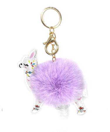 SWEDEY Fluffy Animal Pompom Kids Hand Sanitizer Travel Size Holder Keychain Carrier 1 fl Oz. Flip Cap (Purple Llama)