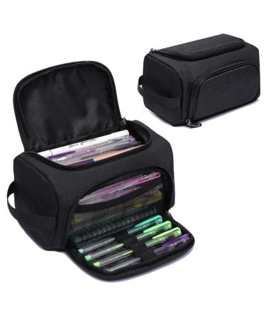 Large Pencil Case, Big Pencil Pouch with Easy Grip Handle for Girls Boys, Multifunction Pen Case Stationery Office Travel Makeup Organizer for Adults Women Men College Back to School Gifts for Students, Black