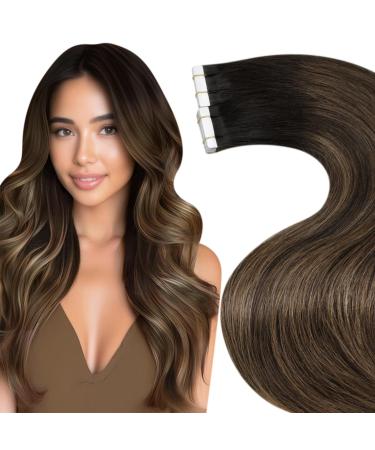 Laavoo 55cm Extensions real hair tape in brown ombre real hair extensions tape remy hair darkest brown balayage light brown hair extension real hair tape invisible 20pcs 50g 55cm #2/8/2 55cm-20pcs 1.4 #2/8/2