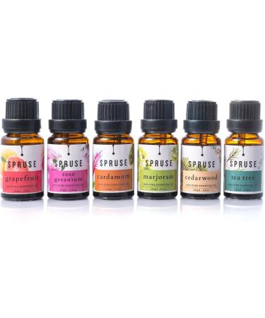 SPRUSE Canadian Amber Collection 100% Natural Essential Oils Set of 6 - Cardamom Marjoram Rose Geranium Grapefruit Cederwood & Tea Tree - Buy Online on SooperMarket.com