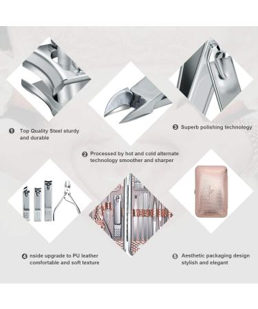Keiby Citom Manicure Set 18pcs Professional Nail Clippers Kit Pedicure Care Tools-Stainless Steel Grooming Tools with Rose Gold PU Leather Case for Travel & Home (Rose Gold) - Buy Online on SooperMarket.com