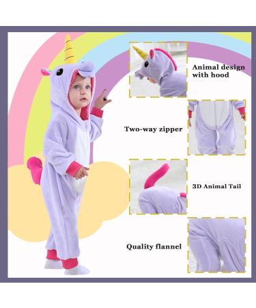 Doladola Baby Unicorn Flannel Hooded Romper | 0-3 Months Infant Outfit - Purple - Buy Online on SooperMarket.com