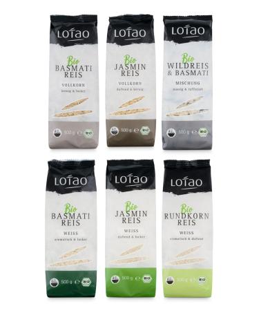 Pure variety: Lotao organic rice classic set (6x 500g) with jasmine basmati (per whole grain and white) wild rice basmati mixture round grain.Diversity quality & taste in the trial set as a gift 500 g (6 Pack)