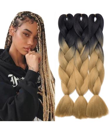 Tess Braids Extensions Blond 60 cm 3 pack Jumbo Braids Kanecalon Kunsthaar For single-leased box braids hair extension braid 100g/bundle ombre hair braids extension (3 pieces- #23 medium blonde/black) 60 cm (3 pieces) #23 medium blonde/black
