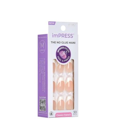 KISS imPRESS No Glue Press-On Nails - French Manicure Light Neutral & White Tips Medium Coffin Shape 30 Nails + Accessories - Buy Online on SooperMarket.com