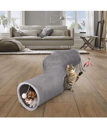 Ownpets 48 Inch S-Shape Collapsible Cat Tunnel with Feather Wand - Interactive Pet Toy for Cats, Kittens, and Small Pets - Buy Online on SooperMarket.com