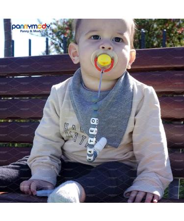 Personalized Name Silicone Teething Beads Dummy Clip | Binky Holder for Boys and Girls | Baby Shower Gift | Light Grey - Buy Online on SooperMarket.com