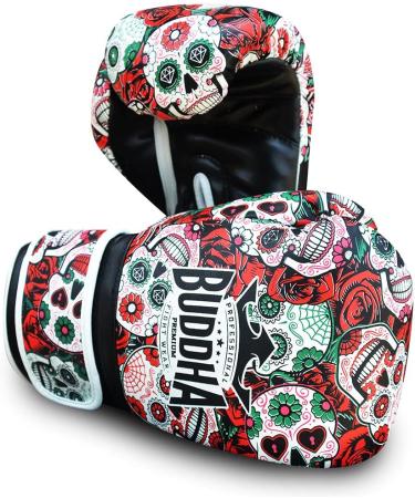 Buddha Fight Wear Fantasy Luzbel Boxing Gloves - 16oz Red - Muay Thai & Kickboxing - Odor-Resistant Synthetic Leather - Reinforced Seams - Unique Designs - Buy Online on SooperMarket.com