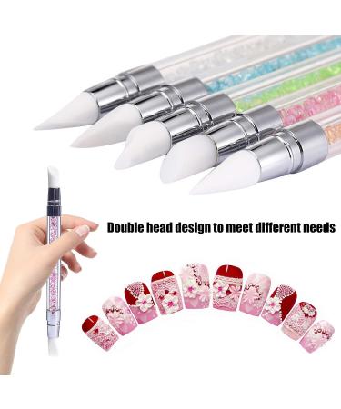 Sularpek 5Pcs Silicone Nail Art Acrylic Pen Brushes - Rhinestone Handle Double-Ended Nail Art Pen for 3D Design, Foil Carving, Drawing, and Dotting Tools - Buy Online on SooperMarket.com