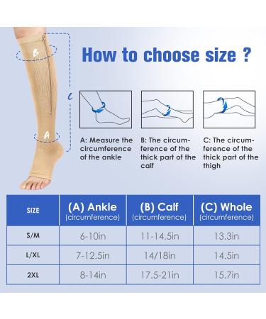 Bropite Compression Stockings with Zipper - 2 Pairs Calf Height Open Toe XXL B-Nude - Comfortable & Supportive International Shipping - Buy Online on SooperMarket.com