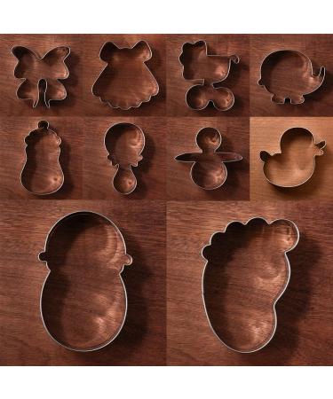 LILIAO Baby Shower Cookie Cutter Set - 10 Pcs Stainless Steel - Footprint, Dress, Carriage, Pacifier, Duck, Elephant, Bottle, Rattle, Ribbon Baby Biscuit Cutters - Buy Online on SooperMarket.com