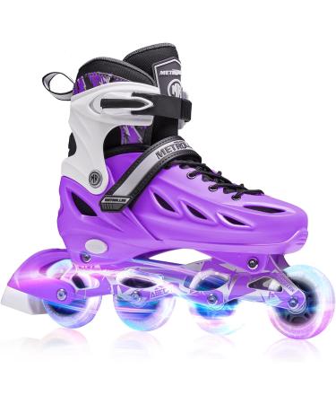 METROLLER Inline Skates for Girls and Boys, Women, Men 4 Sizes Adjustable Inline Skates with Light Up Wheels, Illuminating Beginner Skates for Kids & Adult Youth Large-Youth & Adult (4-7 US) - Purple