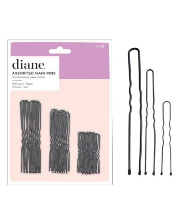 Diane Hair Pins for Women Bulk Pack of 100 Assorted Sizes Jumbo 3, Large 2.5, Medium / Small 1.75 - Black, Crimped Design with Ball Tips, D475-100 Count(Pack of 1)