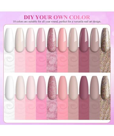 Saviland 10 Colors Dip Powder Nail Kit Starter - Nude Pink Spring Colors - Salon Quality 17pcs Set with 2-In-1 Base & Top Coat - Ideal for Nail Repair & Home DIY - Perfect Gift for Ladies - Buy Online on SooperMarket.com