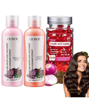 Onion Biotin and Rosemary Shampoo and Treatment Set Hair Treatment Serum Vitamin Capsule with Moroccan Oil Natural Hair Care Restores Dry Frizzy Hair Relieving Hair Loss Promoting Hair Growth