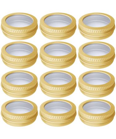 0.5 Ounce Aluminum Tin Jar 15 ml Refillable Containers Clear Top Screw Lid Round Tin Container Bottle for Cosmetic ,Lip Balm, Cream, 12 Pcs Gold Color. 0.5-Ounce