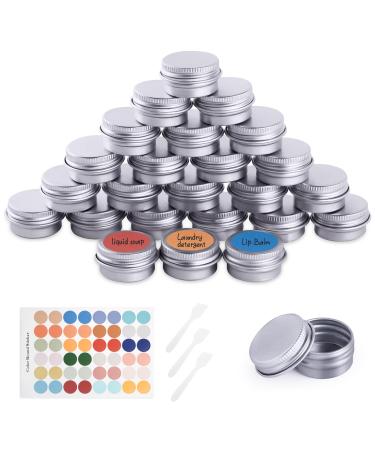 Flintronic 24 pieces 5ml aluminum empty jar cream can empty with small spoon and label travel pots Set for mini candles cosmetics silver