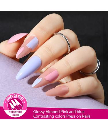 Teenitor Almond Press on Nails Set - 4 Styles, Medium Length, Matte Finish, Full Cover Acrylic False Nails with Glue and File - for Women and Girls - Buy Online on SooperMarket.com