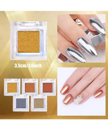Chrome Nail Powder 5 Boxes Metallic Mirror Effect Nail Powder Holographic Gold Shiny Nail Glitter Pigment Powder for DIY Nail Decoration Salon Home - Buy Online on SooperMarket.com