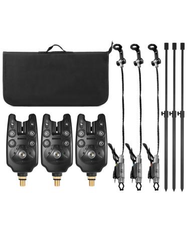 Lixada Fishing Bite Indicators Kits, 3 Wireless Fishing LED Alarm Alert 3 Extending Aluminum Alloy Fishing Bankstick 3 Fishing Swinger with Padded Fishing Tool Bag, Fishing Bite Alarm Set Set 2