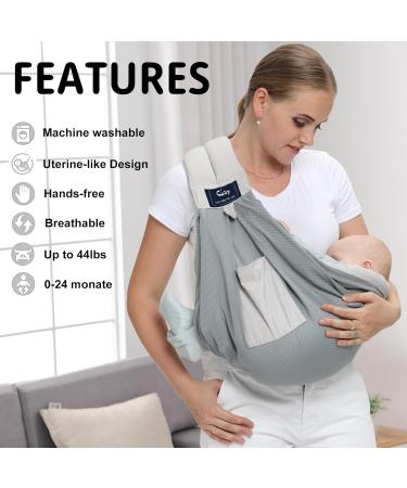 CUBY Portable Breathable Baby Sling Baby Essentials for Newborn Quick Dry Air 3D Mesh Fabric Wrap Baby Carrier Adjustable Sling Easy Toddler Carrier for Newborn up to 0-24 Months 45 lbs Mesh Grey - Buy Online on SooperMarket.com