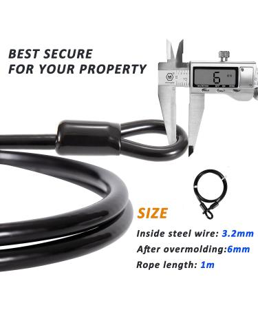 Buy Slope Cable Steel Cable with Eyelet - 1m Long 6mm Thick Black - 2 Pieces for Bicycle Trailer Security - Buy Online on SooperMarket.com