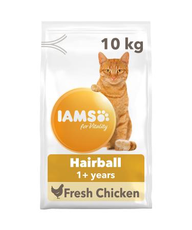 IAMS Hairball Complete Dry Cat Food for Adult and Senior Cats with Chicken 10 kg 10 kg (Pack of 1)