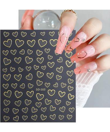 8 Sheets Metallic Heart Love Nail Decals - 3D Self-Adhesive Nail Stickers in Gold, Silver, Rose Gold, and White - French DIY Nail Decoration and Manicure Accessories for Women - Buy Online on SooperMarket.com