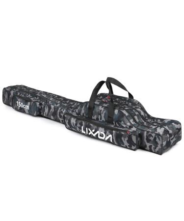 Lixada Fishing Rod Case 3 Layers Oxford Fishing Rod Bag Portable Folding Fishing Rod Carrier Case Fishing Reel Tackle Storage Travel Bags 90cm/120cm/150cm Optional 120cm Camouflage