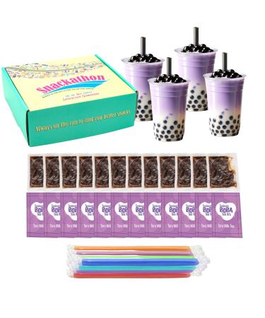 Snackathon Instant Bubble Pearl Milk Tea Kit with Authentic Brown Sugar Tapioca Pearls Ready in Under One Minute Straws Included (12 Servings Taro) Taro 12 Servings