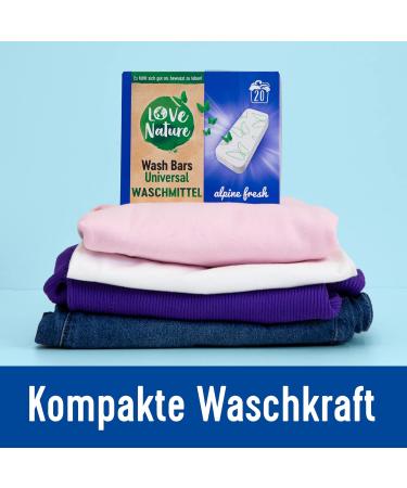 Love Nature Wash Bars - Eco-Friendly Universal Detergent 60 Pre-Dosed Bars (3 x 20) with Sustainable Packaging - Compact Natural Cleaning Power - Buy Online on SooperMarket.com