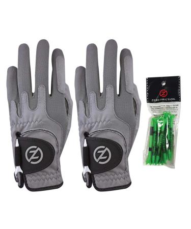 Zero Friction Men's Cabretta Elite Golf Glove 2 Pack Includes Free Tee Pack Universal Fit Left Grey