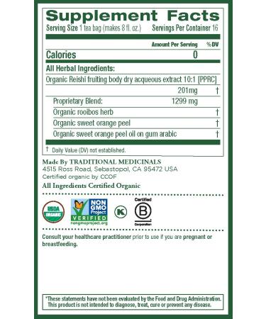 Traditional Medicinals Organic Reishi Mushroom Tea with Rooibos & Orange Peel - 16 Count (Pack of 6) - Buy Online on SooperMarket.com