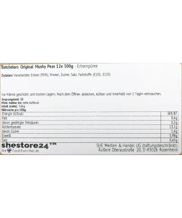 Batchelors Original Mushy Peas 12X 300G - Shop Internationally | Shestore24 - Buy Online on SooperMarket.com