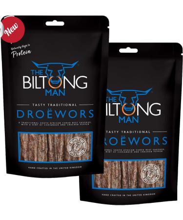 The Biltong Man Traditional Droewors Sticks | High Protein Beef Snack | 800g (2 x 400g) | 1 Count Pack - Buy Online on SooperMarket.com