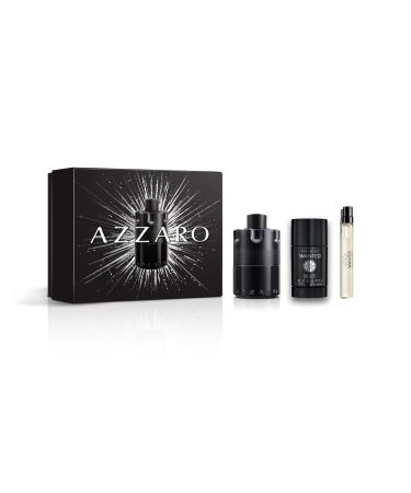 Azzaro The Most Wanted Eau de Parfum Intense - Seductive Mens Cologne Gift Set - 3-Piece Set Includes Full Size Fragrance (100ml) + Travel Size Spray (10ml) + Deodorant Stick (77g) - Gifts for Men