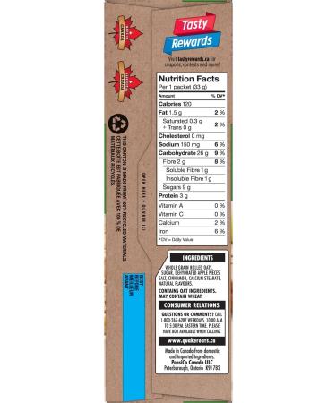 Quaker Apples & Cinnamon Instant Oatmeal Multi-Pack 8 Packets 264g (Pack of 12) - Buy Online on SooperMarket.com