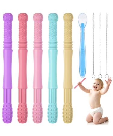Hongteya bite tube baby bite ring baby silicone in food quality bpa-free dental aid baby for babies 0-6 months 6-12 months bassring baby (6 pieces) vibrant colors