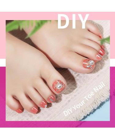 100pcs Natural False Toe Nail Tip Set with Glue - Full Cover Acrylic Fake Toenails for Women & Girls - Includes Cuticle Pusher and Nail File - Buy Online on SooperMarket.com
