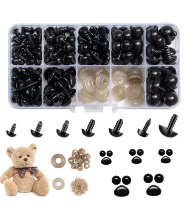 270PCS Safety Eyes and Noses  Black Plastic Eyes and Teddy Bear Nose with Washers for Doll Making for Crafts