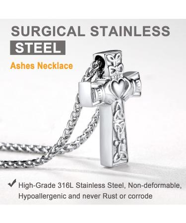 U7 Women's Cremation Urn Necklace - Celtic Knot Dog Feet Wings & Crucifix - Stainless Steel Cylinder Pendant - Fire Burial Jewelry - Buy Online on SooperMarket.com