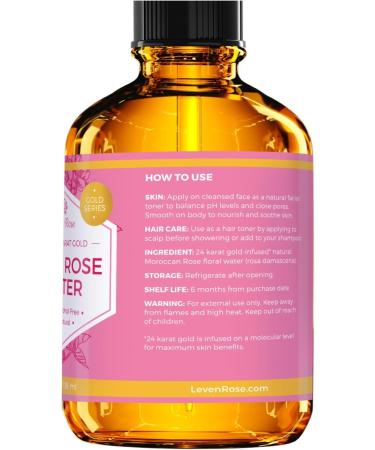 Leven Rose Organic 24K Gold Rosewater Toner - 4 oz Moroccan Rose Water Toner - Buy Online on SooperMarket.com