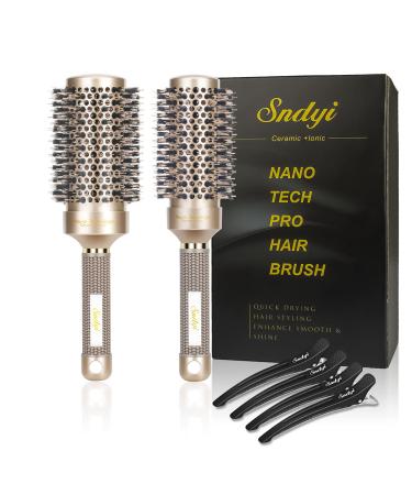 2 PCs round brush for blow -drying hairbrush round with wild boar bristles professional round brush for style curls and smoothing from sndyi - 53 & 43mm