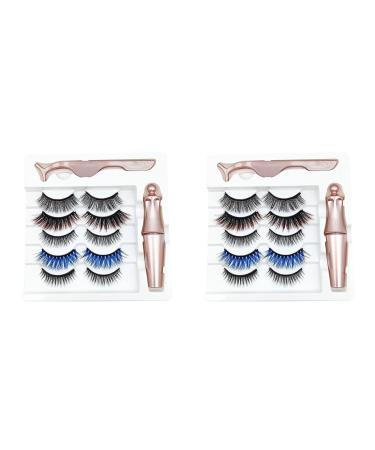 jklashfi 10 Pairs of Mixed Style Color Magnetic False Eyelashes Waterproof Eyeliner Tweezers Set Thick Magnetic False Eyelashes
