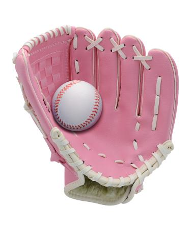Baseball glove for children adolescents adults softball glove 24.1-32.8 cm for training and beginners baseball glove left hand right hand throw pink with ball.10.5 Inch / Age 4-10