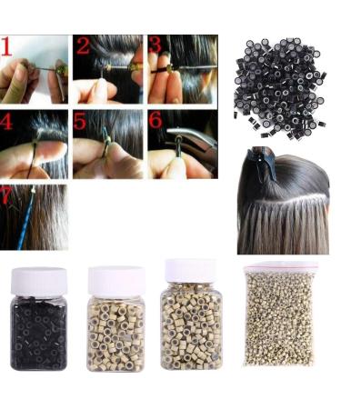 200 Pcs Beige Hair Extension Rings - 4MM Silicone Lined Beads & Loops Tools for Easy Application - Buy Online on SooperMarket.com