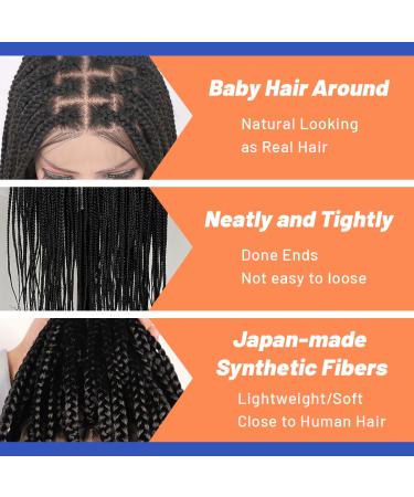 Bilisar Box Braid Wig for Black Women - 30 Inch Hand Braided Synthetic Lace Front Wig with Baby Hair - Lightweight Knotless Cornrow Braids in Natural Black (1B) - Buy Online on SooperMarket.com