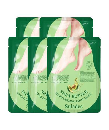 Moisturizing Foot Mask with Shea Butter and Goat Milk Hydrating Foot Masks for Dry Cracked Feet Dry Skin Moisturizer for Soft and Smooth Touch Feet - Men Women - 5 Pairs
