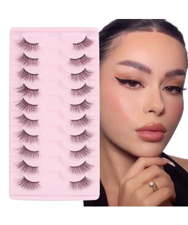 Glowingwin Half Lashes Wispy Cat Eye Lashes False Eyelashes Natural Look 10 Pairs Soft 3/4 lashes Fake Lashes Corner Lashes Handmade Strip Lashes Reusable Fluffy Faux Mink Lashes Half Lashes-073