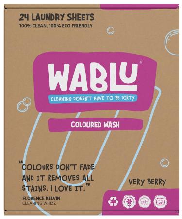 WABLU Coloured Wash Laundry Sheets | Lightly scented VERY BERRY | Concentrated Bio (with enzymes) | Sustainable alternative to liquids capsules and powder | Travel Wash | 24 Washes